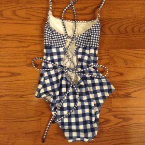Lands' End Blue Gingham Swimsuit